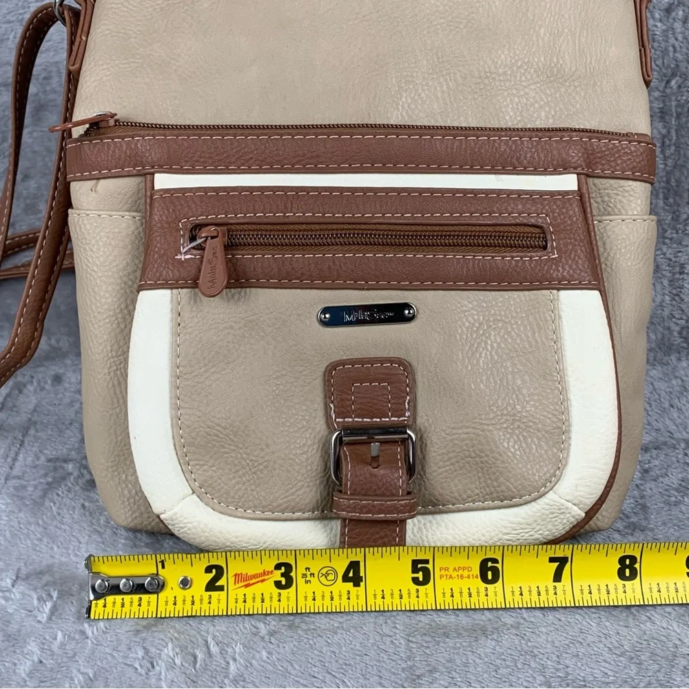 Multi Sac Crossbody‎ Bag Tan & Cream Lots Of Pockets Adjustable Travel Purse